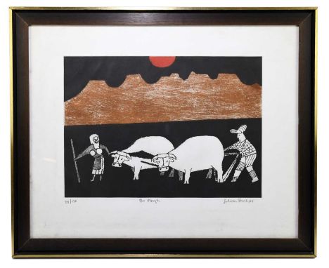 † JULIAN TREVELAN; limited edition print, ‘The Plough’, signed lower right, 28/150, 45 x 32cm, framed and glazed.