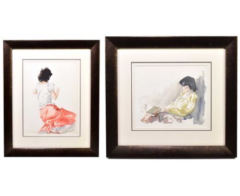 † ATTRIBUTED TO SIR WILLIAM RUSSELL FLINT RA ROI (1880-1969); watercolour, study of a young woman wearing white blouse and pi
