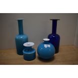A 20th Century Scandinavian blue cased glass 'Carnaby' ball vase, possibly Holmgaard and measuring