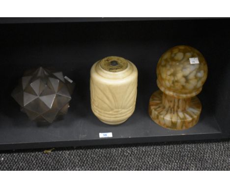 An early 20th Century Chameleon Ware lamp base with two moulded glass light shades