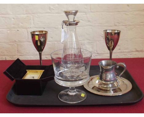 Broadway silver mounted Thirsk racecourse decanter, Thirsk racecourse winner carriage clock together with a collection of hor