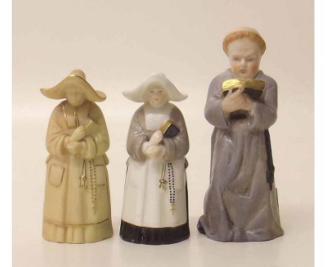Royal Worcester Monk candle snuffer in the rarer grey colourway, also two Nun candle snuffers. Condition report: see terms an