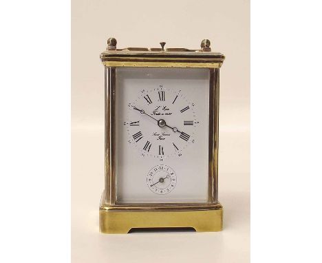 Modern French L'Epee carriage clock, white enamel dial repeater alarm Condition report: All clocks and watches are sold witho