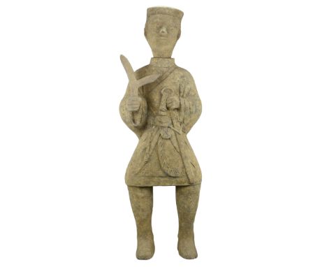 An extremely tall and large pottery model of a manorial servant (a peasant farmer who could be called upon for military servi