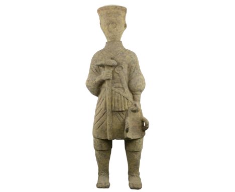 An extremely tall and large pottery model of a manorial servant (a peasant farmer who could be called upon for military servi