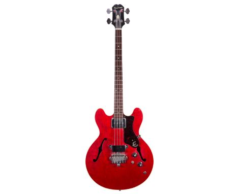 1967 Epiphone EB232 Rivoli semi-hollow body bass guitar, made in USA, ser. no. 0xxxx0; Finish: cherry, light blemishes and su