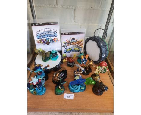 Shelf of PlayStation skylanders with games and ports. 