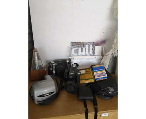 Lot of vintage camera equipment and video camera together with German metronome etc. 