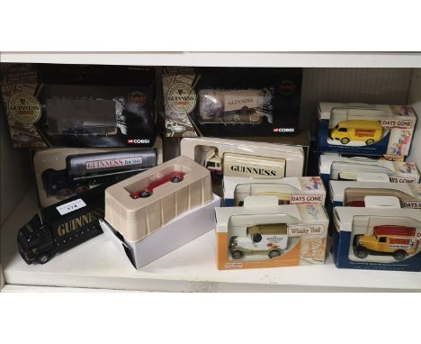 Shelf of corgi Guinness truck vehicles together with days gone models etc. 