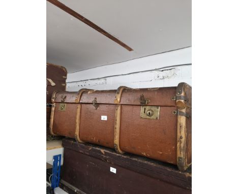 1900s wooden bound trunk. 