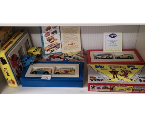 Lot of model shelf of boxed beano and dandy van double sets in good  Condition. 