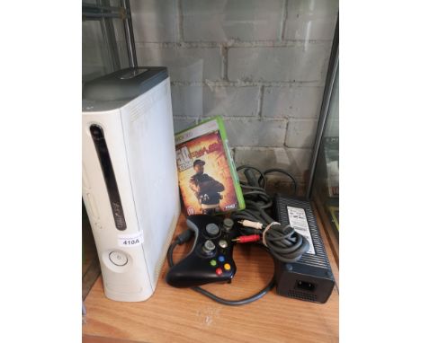 Xbox 360 console with power supply, controller and game. 