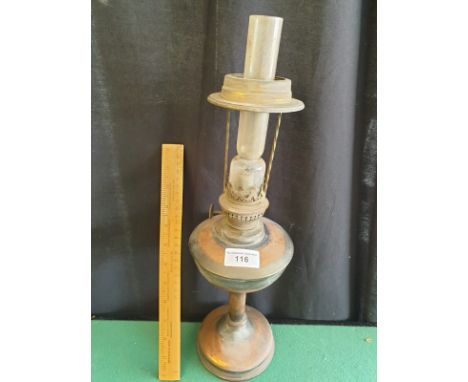 Early 1900s Oil Lamp With Rare Unusual Glass Shade. 