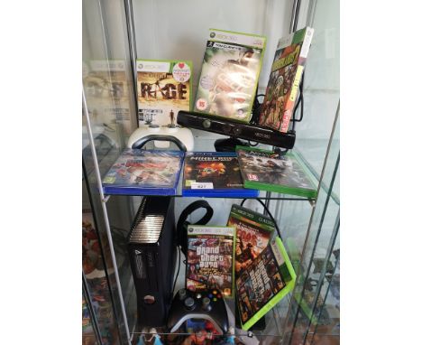 Xbox 360 slim console with power supply, controller, kinnect, games includes playstation 4 games and xbox 360 games etc. 