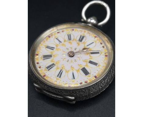 Edwardian silver 935 pocket watch with enamel and gold numerals&nbsp;