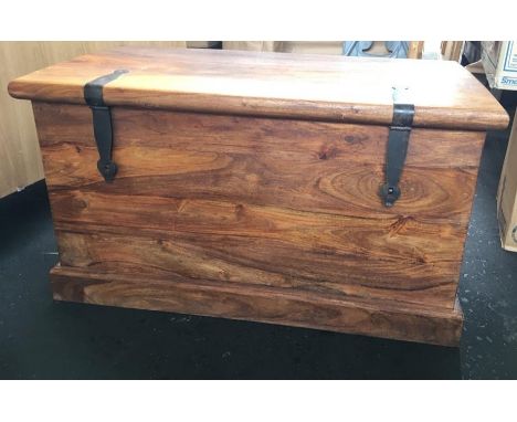 Rustic Mexican pine style trunk with fitted handles. 
