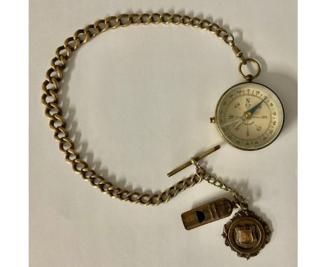 A Victorian Albert with compass; a fob and whistle 