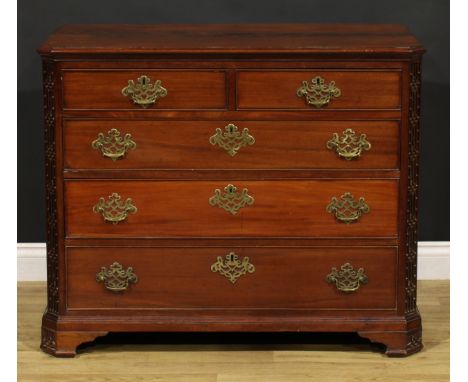 A 19th century Chippendale Revival chest, canted rectangular top above two short and three long graduated cockbeaded drawers,