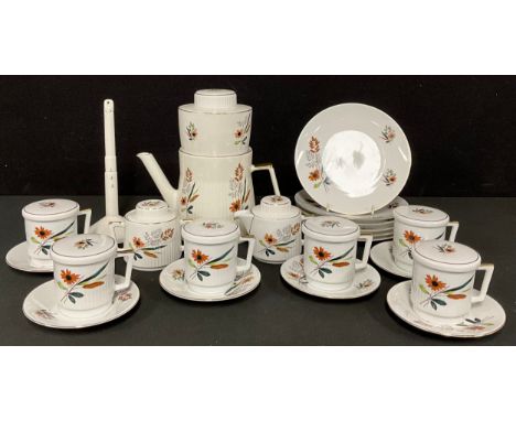 A German coffee set for six, Neurer Bavaria, comprising "retro" coffee pot, sucrier and cover, cream jug and cover, six coffe