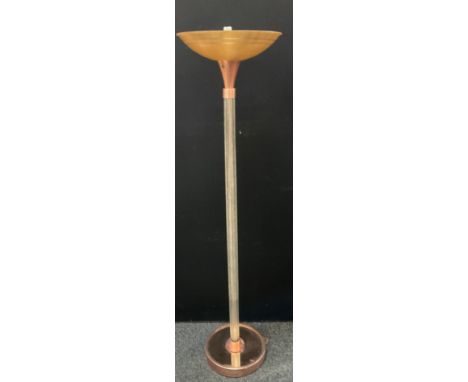 An Art Deco freestanding floor lamp, glass rod column, crazed effect plastic shade, mirrored base,  69cm high 