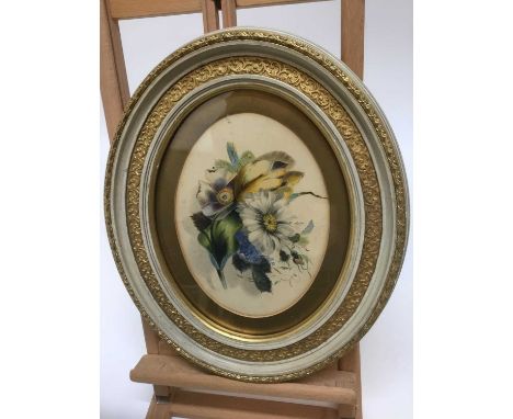 Victorian botanical watercolour, unsigned, oval, 16 x 22cm, glazed frame