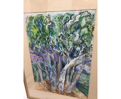Lindy Lange Grant (20th century) oil pastel, The wood garden, 51 x 37cm, glazed frame