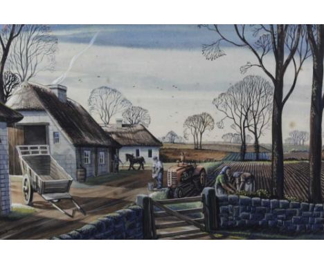 Manner of Roland Hilder, watercolour - farmstead, signed R. Smethurst and dated '48, in glazed frame, 37cm x 53cm