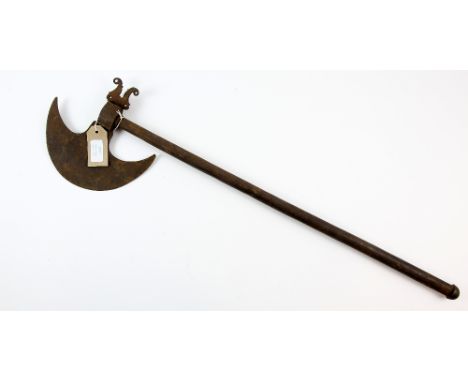 CHANGE TO DESCRIPTION: SWORD STICK WITHDRAWN FROM THIS LOTAn iron axe with engraved 21cm blade