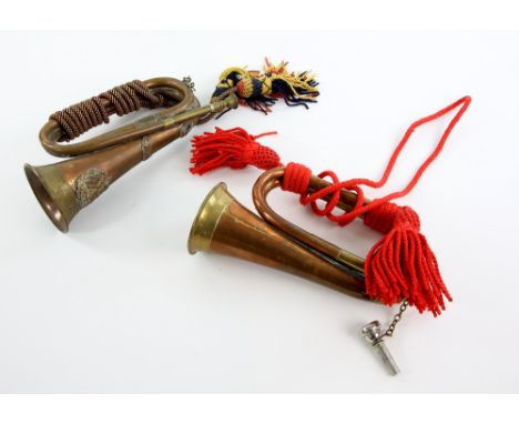 Cameron Highlanders  Regimental bugle, (Bugler Stewart) and another bugle by Potters, Aldershot.