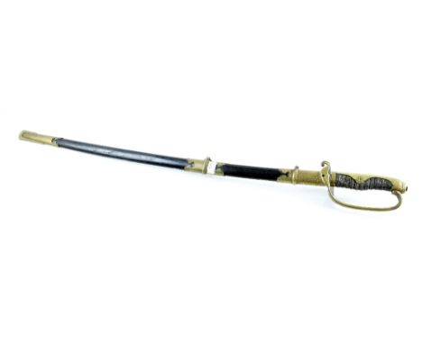  A Russo-Japanese  sword with brass mounts, lacquered scabbard. 88cm length