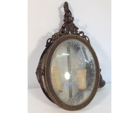 A vintage reproduction ornate ceiling light with 2 branch lamps.