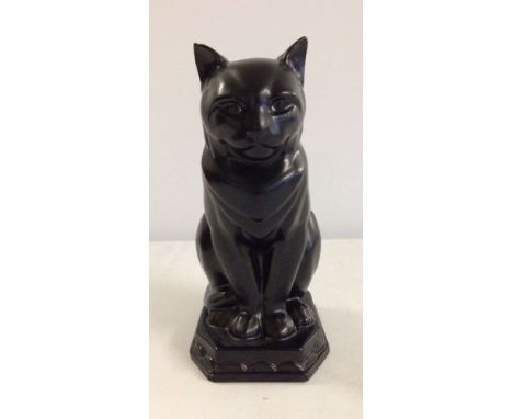 A rare Carter Stabler Adams (Poole) pottery Black sitting cat 20cm tall. Very slight nibbles to ears and a small chip to base