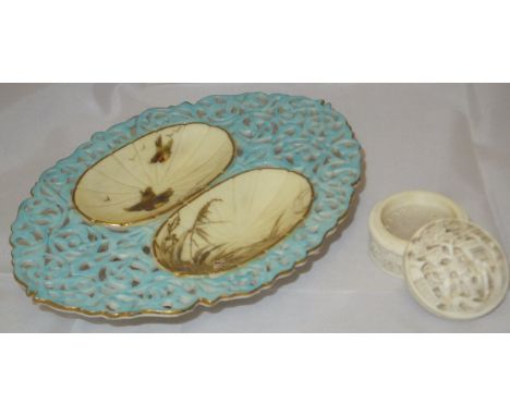 A Grainger's Worcester Royal Chinaworks porcelain oval dish with pierced border, together with a box of miscellaneous items t