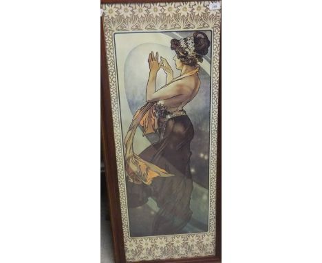 Four Art Nouveau reproduction prints featuring young scantily clad maidens
