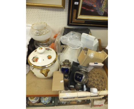 A collection of various sundry ornaments including two vintage auto lamps, one bearing label inscribed "Auteroche", bread cro