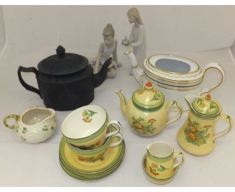 Two boxes of miscellaneous china and other wares to include an early 20th Century Booth's "Silicon China" tête à tête tea set