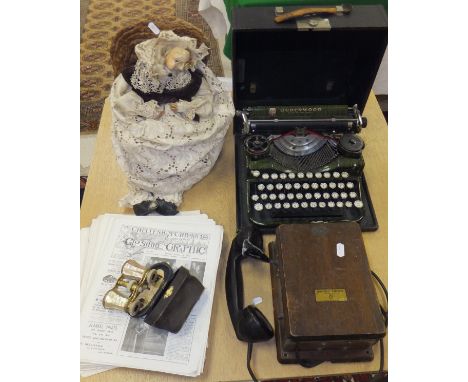 A box of miscellaneous items to include a pair of mother of pearl and gilt brass embellished opera glasses by Colmont of Pari