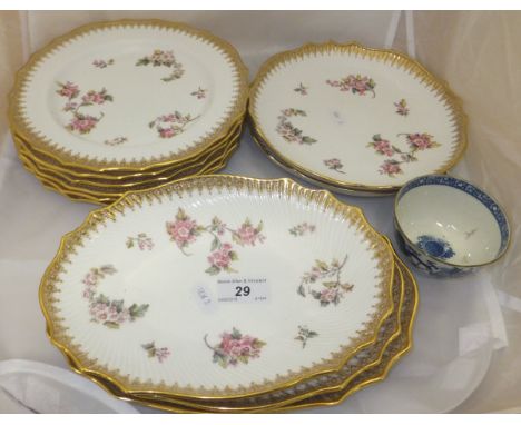 A Copeland china dessert service decorated with floral sprays and shaped gilt borders (retailed by T Goode & Co. London), tog