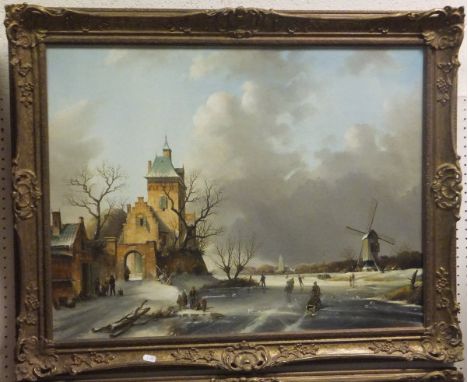 R. M. CROMPTON - a pair of Winter scenes in the Dutch style, signed in red
