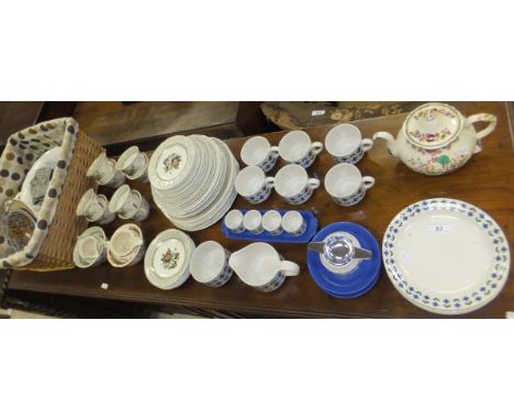 A collection of Midwinter "Roselle" pattern tea wares to include egg cups on tray, chrome plated tea strainer on stand, cups 