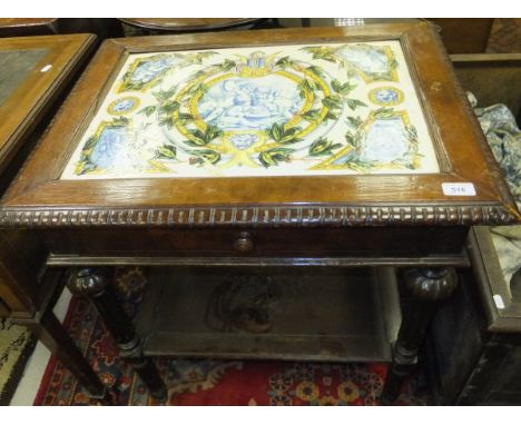 A late 19th century walnut single drawer side table with undertier, raised on turned and fluted legs, the top with Continenta