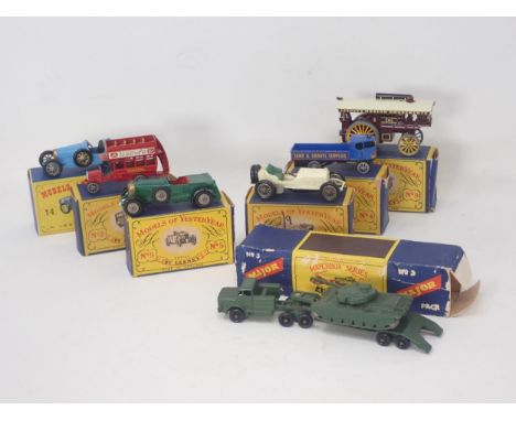 Six boxed Lesney Models of Yesteryear including No.2 B type Bus, No.4 Steam Lorry, No.5 Le Mans Bentley, No.9 Traction Engine