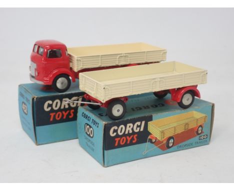 A boxed Corgi Toys No.452 cream and red Commer Drop side Lorry and a boxed No.100 Drop side Trailer 