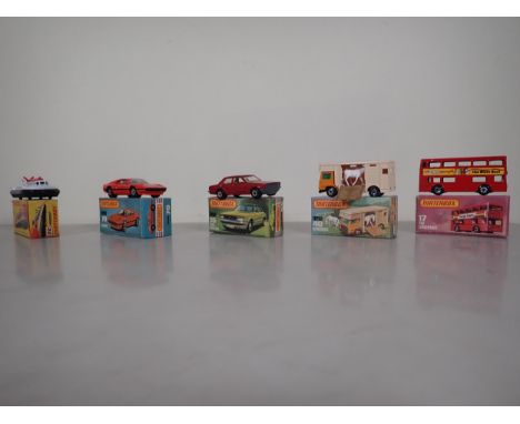 Five boxed Matchbox Superfast and 75 diecast Models including No.17 The Londoner, No.40 Horsebox, No.55 Ford Cortina, No.70 F