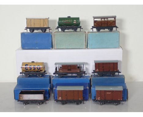 Nine boxed Hornby Dublo pre-nationalisation Wagons including D1 'Power Ethyl' Tanker, D1 LMS Open Wagon, D1 LMS Goods Van, et