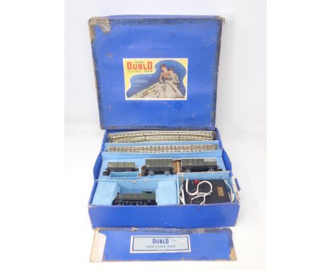 A boxed Hornby Dublo EDG7 Goods Set with GWR 0-6-2T Locomotive (cox lid A/F), a boxed D1 LMS Goods Van, a boxed D1 'Esso' Pet