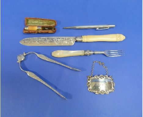 A Victorian seven piece silver mounted cut glass ladies Toilet Set, hallmarked London, 1858, the bottles with silver caps eng