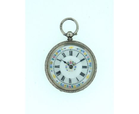 A continental silver Pocket Watch, marked "935", with foliate engraved case, the white enamel dial with black Roman numerals,