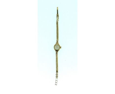 A 9ct gold Rotary lady's Wristwatch, the circular silvered dial with Arabic and baton markers, on a 9ct gold flexible double-