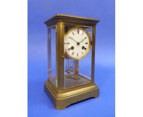 A 19thC French gilt brass four-glass Mantel Clock, the 8-day movement with mercury pendulum and striking on a bell, 8¼in (21c